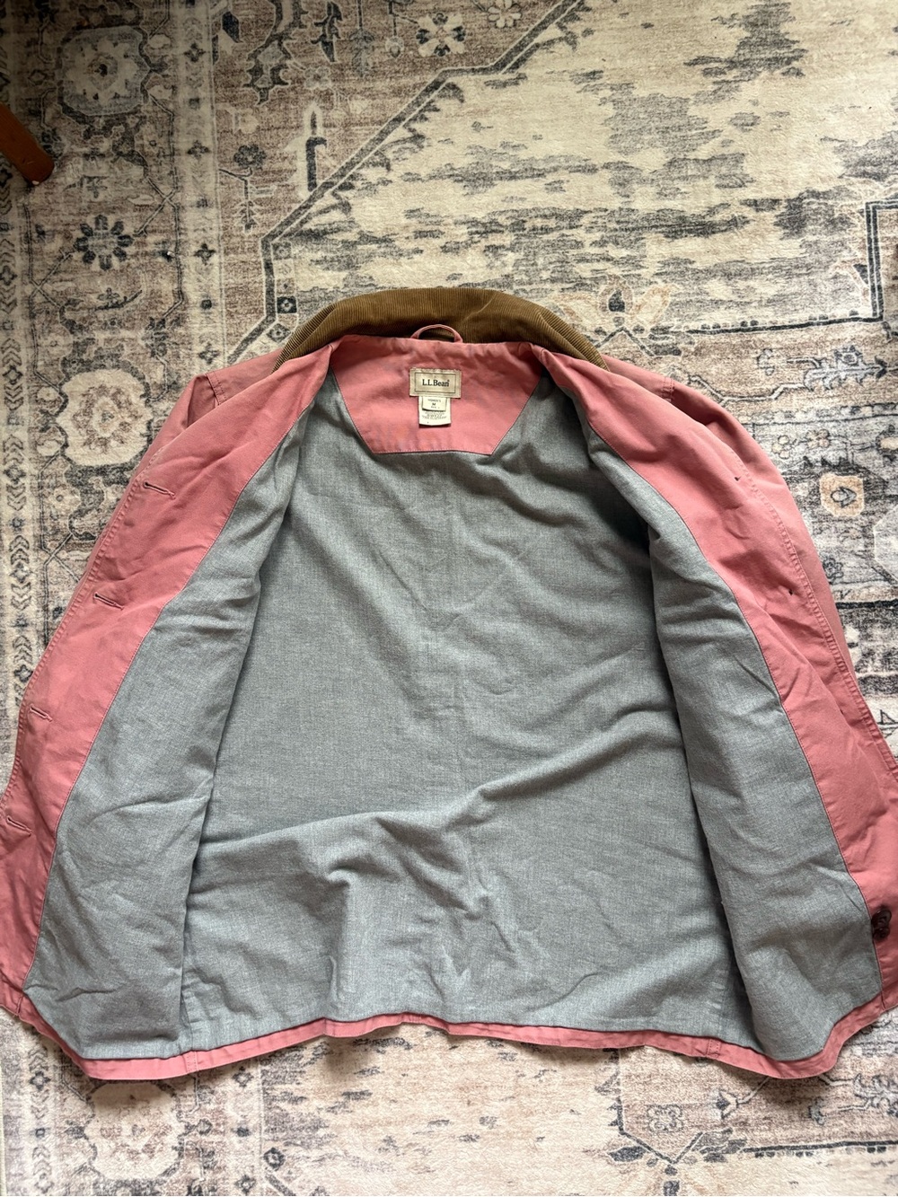 Vintage 90s LL BEAN barn chore coat in baby pink brown corduroy sz M 100% cotton - Picture 6 of 16